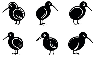 Kiwi Bird Silhouette Vector Icons 
