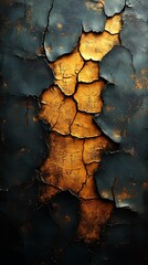 Close-Up of Textured Surface with Cracks Revealing Bright Gold Interior