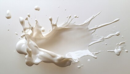 Milk splash on white background.  Detailed close-up of a dynamic milk splash against a plain white backdrop.  The splash exhibits fluid, creamy, and textured characteristics