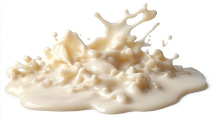 Obraz premium Creamy white liquid splash, isolated on white background. A delicious, smooth, and rich-looking dairy product, possibly milk, spreads and splashes outward. The texture is thick and decadent