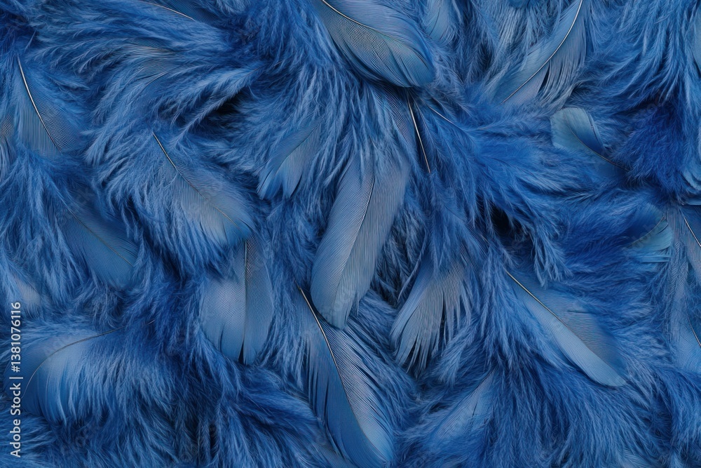 Poster a high-resolution close-up view of soft, fluffy blue feathers arranged in a pattern that emphasizes 