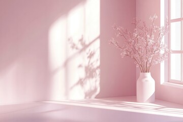 A minimalist design featuring a gentle pink pastel hue, with soft light reflections creating a dreamy and airy feel, perfect for a modern