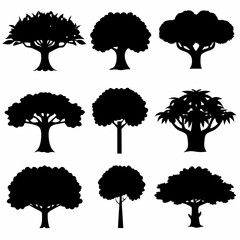 set of trees silhouettes