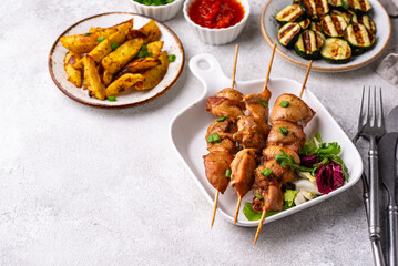 Chicken skewers kebab with vegetables