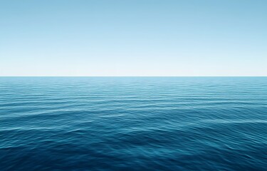 Fototapeta premium Calm blue ocean stretching to the horizon under a clear sky, capturing the vastness and tranquility of the sea in a serene, minimalist composition