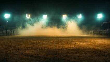 Dusty arena under stadium lights at night