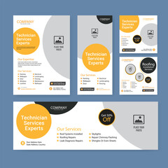 technician service social media post banner set, handyman electricity advertisement concept, light bulb electrician abstract square ad, flyer leaflet concept