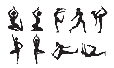 Set of a logo icon body pose gym gymnastics fitness sport silhouette for yoga logo on white background