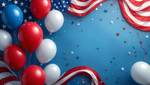 Festive patriotic background with balloons american flag and confetti for celebrations events