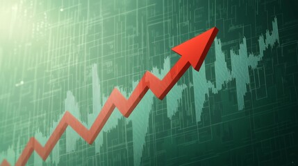 Financial growth concept with red zigzag arrow on green data graph background