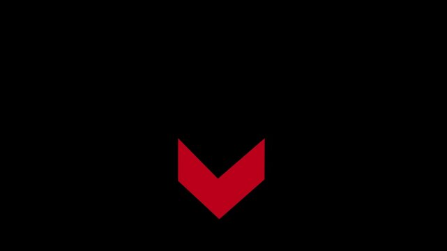 Down arrow moving loop animation. animated bouncing slide to down arrow on black background. directional swipe arrow, abstract moving arrow pointing to downwards . up to down Arrow signal animation.