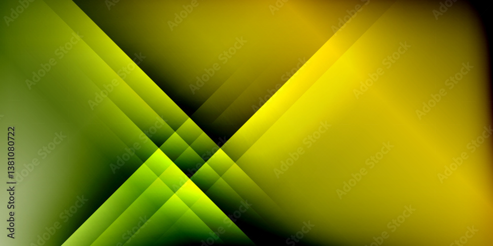 Poster abstract geometric design. vivid yellow, green gradients create dynamic lines. modern, sleek aesthet