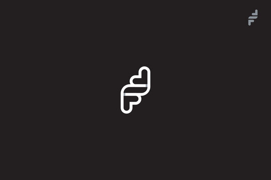 Linear Letters FF Monogram with Two Hearts with black background. 