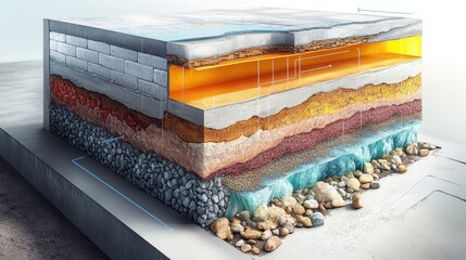 Detailed Cross-Section of Multi-Layered Road Structure with Varied Materials