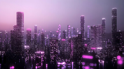 Futuristic Purple City Skyline at Night