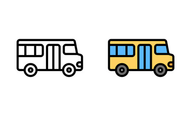 Bus vector isolated on white. School bus icons in outlined and colored styles. Transportation vector illustrations
