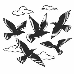 Obraz premium black and white vector illustration set of birds