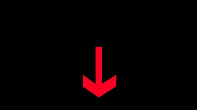 Down arrow moving loop animation. bouncing slide to down arrow animation on black background. directional swipe arrow, abstract moving arrow pointing to downwards . down Arrow signal animation. 