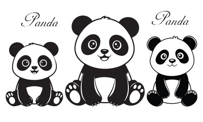 Cute Cartoon Panda Illustrations – Adorable Baby Panda Vector Art silhouette icon