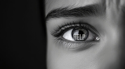 Close-up of eye showing help sign reflecting school bullying and abuse