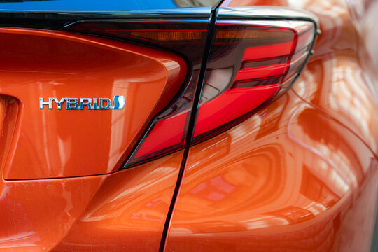 Closeup of blue Toyota C-HR Hybrid