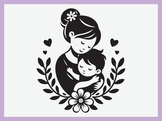 Obraz premium Mother's Day Silhouette, Mother Embracing Child, mom and child, mom and son, mom and daughter silhouette