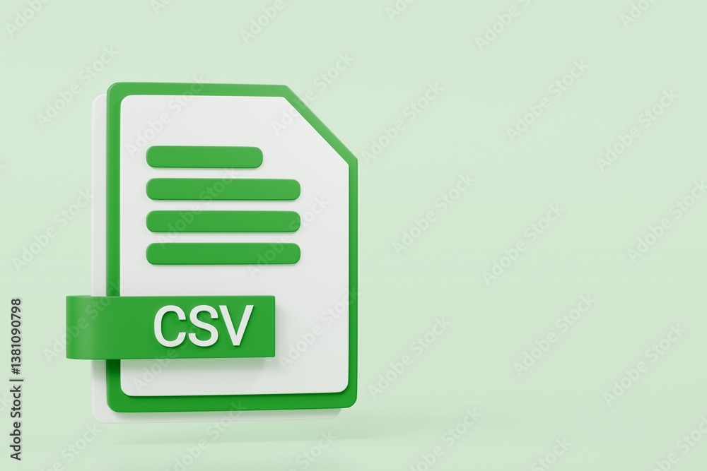 Fototapete 3d file folder document csv icon. minimal word csv sheet presentation document icon. document form. 