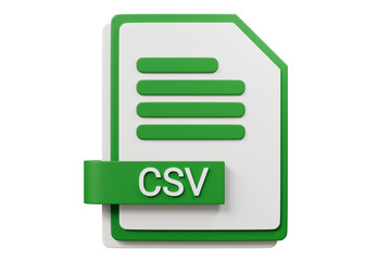 3d file folder document CSV icon. minimal word CSV sheet presentation document icon. document form. business work company icon concept. archive presentation file type concept. CSV format. 3d render.