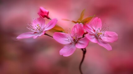 Delicate Pink Cherry Blossom Flowers Blooming in Spring with Soft Pink Background