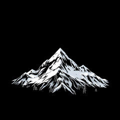 Winter mountain landscape with awesome blue sky and clouds. A digital painting of a 3D winter wonderland rich deep teal and glowing art illustration design