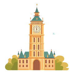 Famous British clock tower Big Ben isolated, vector, illustration