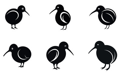 stylized kiwi birds in black silhouette design