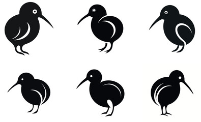 stylized kiwi birds in black silhouette design
