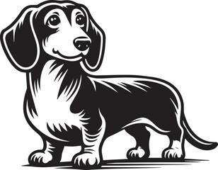 Dachshund Dog Vector Black & White | Silhouette, Clipart, Line Art