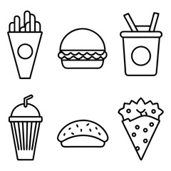 Fast food icon design outline vector set