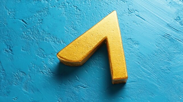 Solid gold upward arrow on a blue background symbolizing growth and success 