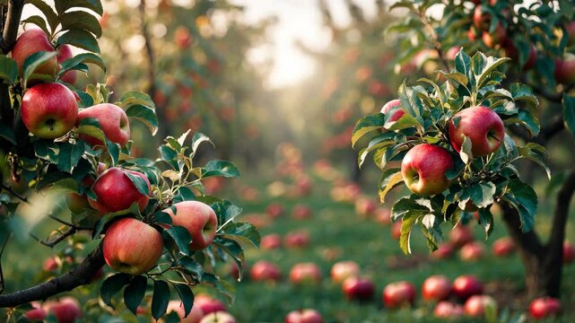 Autumn apple harvest at an apple orchard. Honey Crisp apple tree.