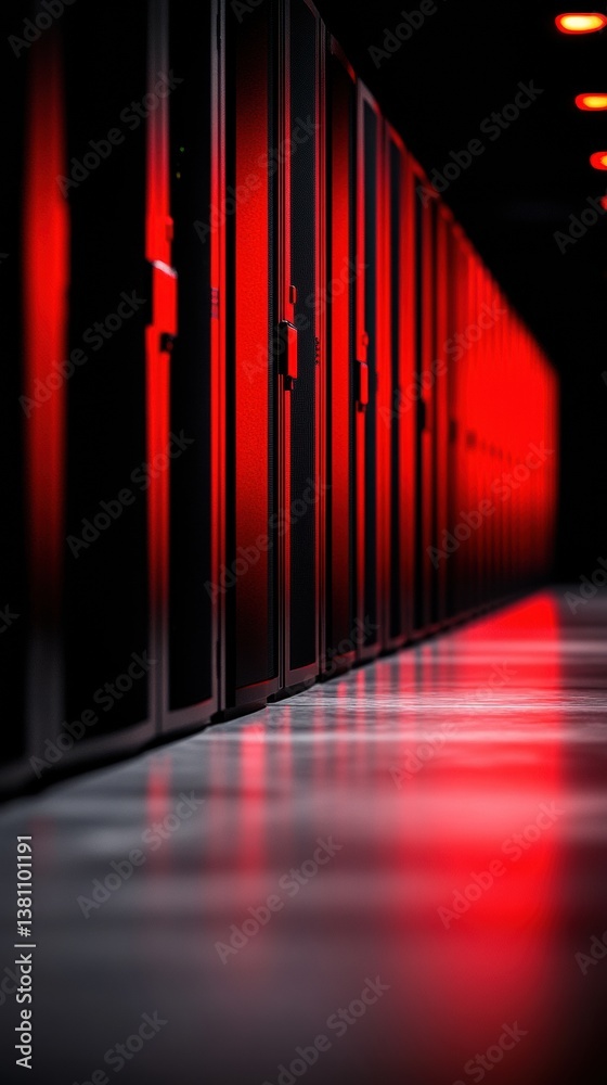 Poster Cybersecurity Illumination Advanced Data Center Architecture with Crimson AI-Driven Infrastructure Visualization - Next-Gen Digital Resilience Pathway