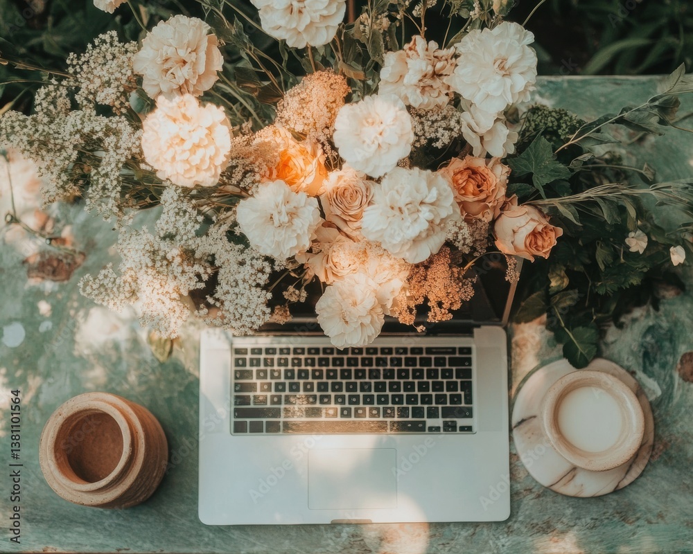Aufkleber blooming productivity soft botanical workspace fusion - millennials aesthetic digital nomad sanctuar