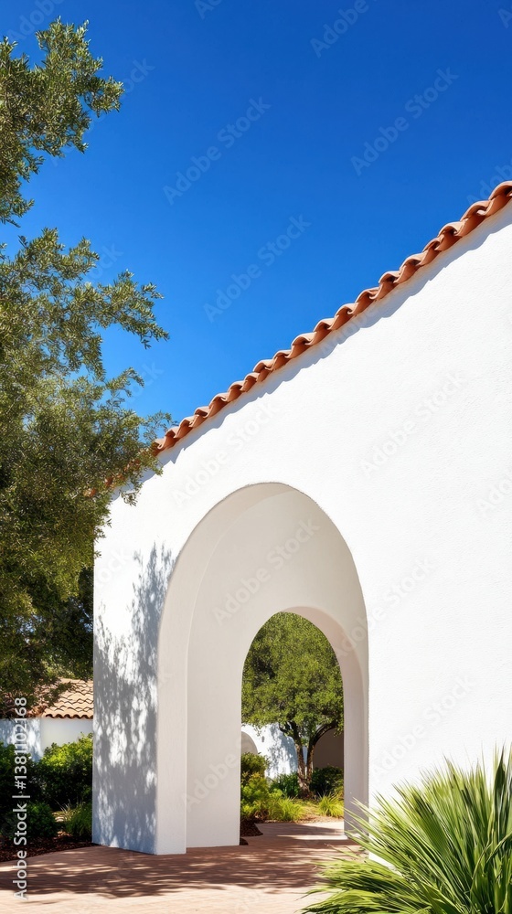 Poster mediterranean minimalist architecture serene archway portal capturing biophilic design, sustainable 