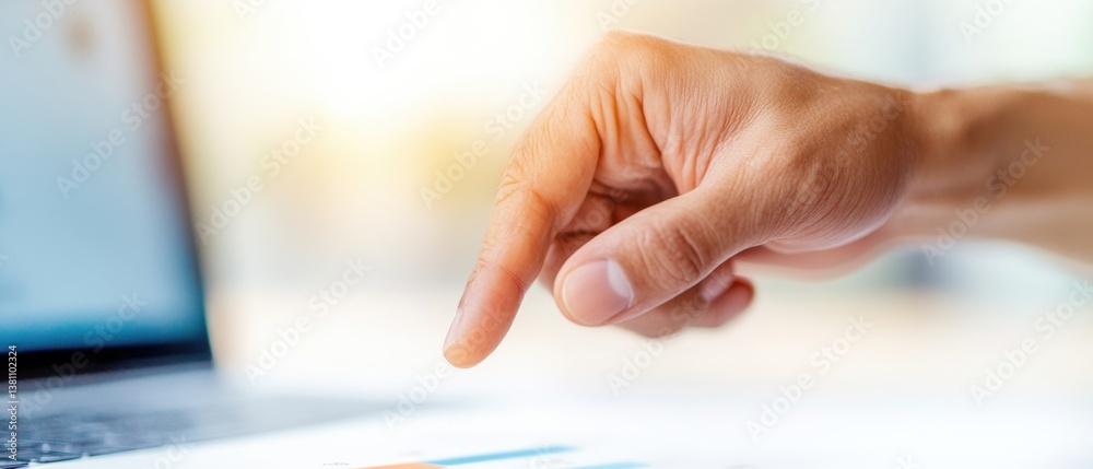 Poster Digital Workflow Optimization Minimalist Close-Up of Professional Hand Navigating Tech Interface - Productivity Analytics for Modern Business Intelligence and Agile Project Management