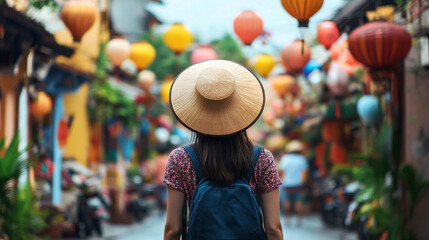 Fototapeta premium A traveler explores new cultures, broadening their perspective.