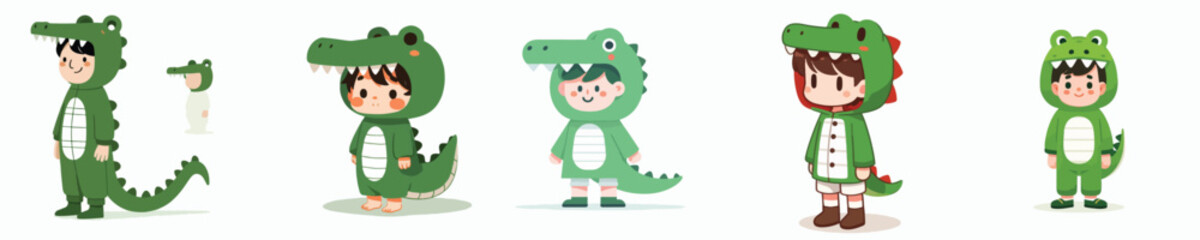 vector of a little boy in a crocodile costume