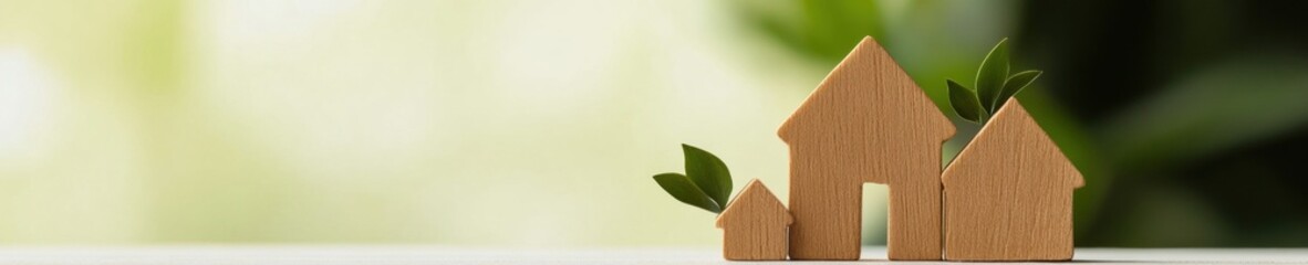 Eco-Conscious Living Spaces Minimalist Wooden House Silhouettes Symbolizing Sustainable Multigenerational Family Dynamics and Collaborative Home Design