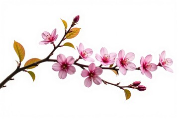 Naklejka premium Long branch with branches and flowers isolated on white background, stems, flower, foliage