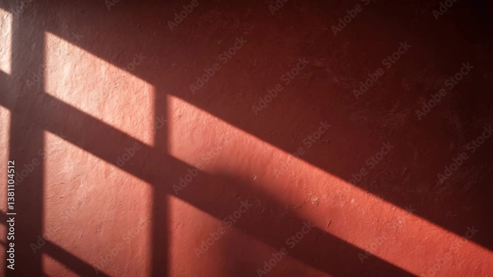 Poster close-up of an empty red textured wall with shadows. sparse background and texture.