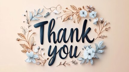 Soft ink lines forming "Thank you" in stylish lettering on a smooth pastel backdrop.