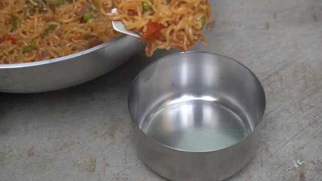 Boil water, add Maggi noodles and seasoning, cook for 2 minutes, stir well, and enjoy a quick, tasty meal.