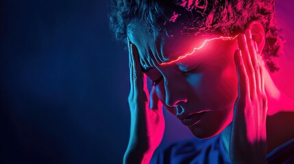 Young woman suffering from intense migraine headache