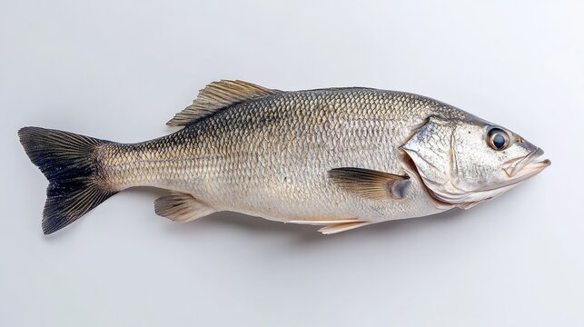 Top-down view of a single Atlantic Red Drum fish on a white background, showcasing its distinctive black tail spot
